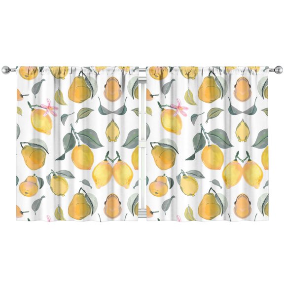 Lemon Yellow Kitchen Curtains Set of 2 - Bright Retro Vintage Print, Fresh Spring Tier Window Treatment Panels 52x63 Inch