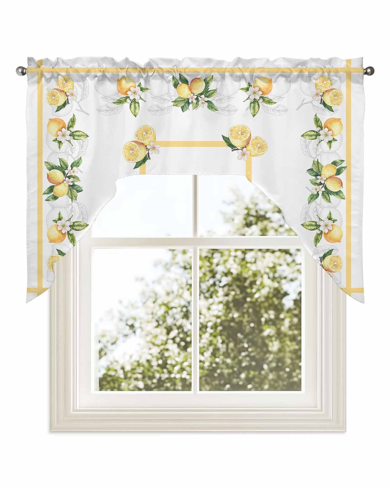 Lemon Yellow Kitchen Curtains Swag Valance for Windows/Bathroom/Cafe ...