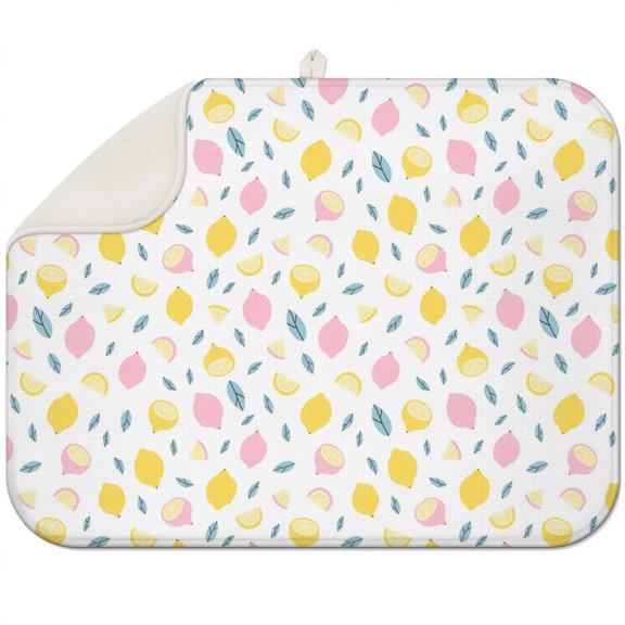 Lemon Yellow Kitchen Drying Mat Super Absorbent Microfiber Dish Drying Mat Foldable Heat Resistant Countertop Pad