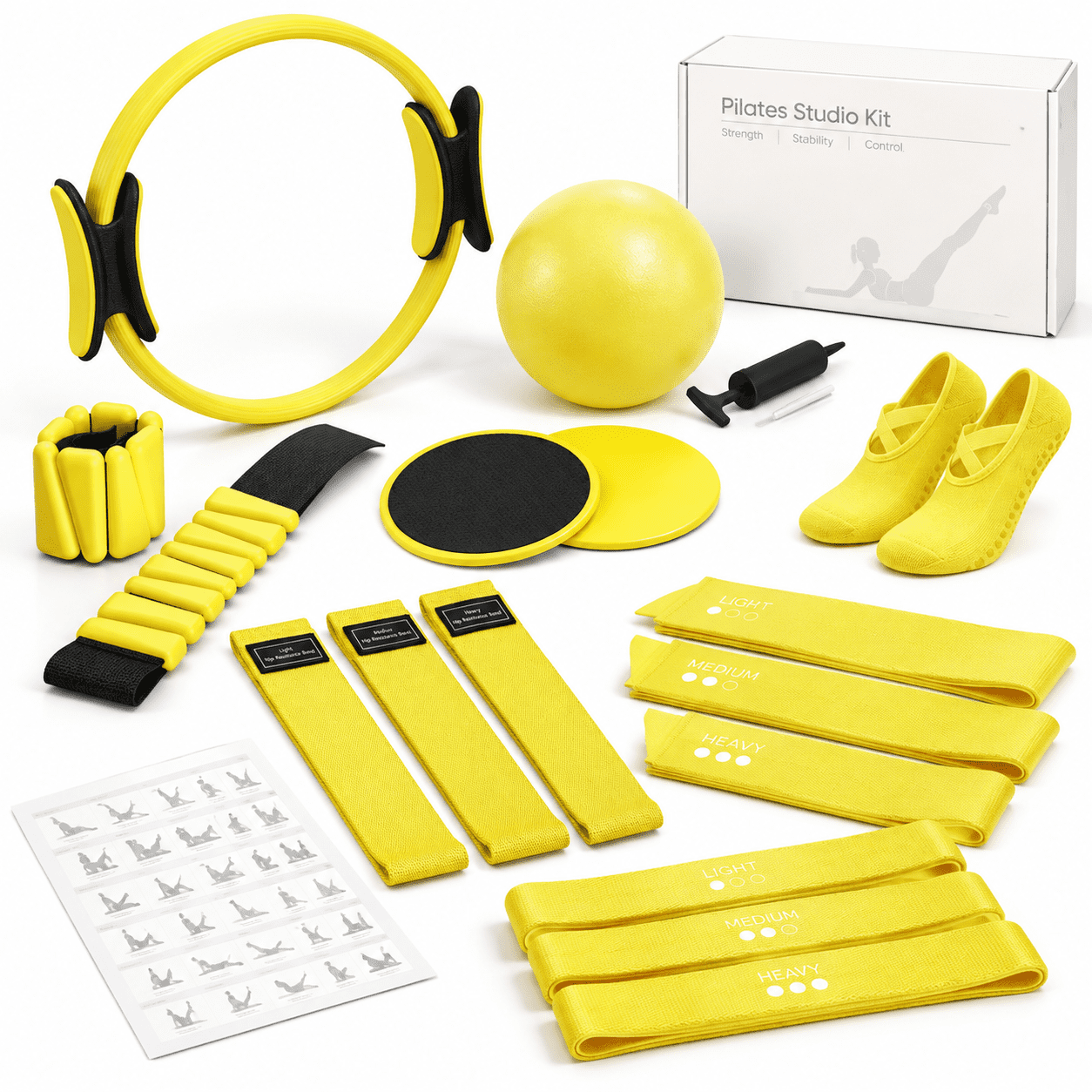 Lemon Yellow Pilates and Yoga Starter Kit with Resistance Bands, Ring ...