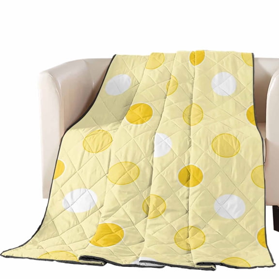 Lemon Yellow Polka Dots Quilted Comforters Cooling Blanket Oversized King Size, Modern Minimalist Geometric Circles Spots Cold Comfort for Hot Sleepers Air Conditioning Quilt Blanket for Bed