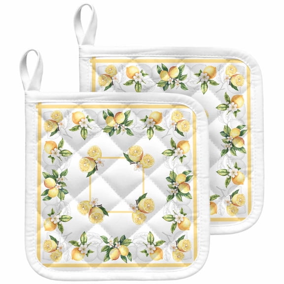 Lemon Yellow Pot Holders for Kitchen Heatproof Potholder, 2 Pack Modern Country Flower Floral Summer Spring Hot Pads Multipurpose Oven Pads Cloth Potholders Trivet for Cooking and Baking