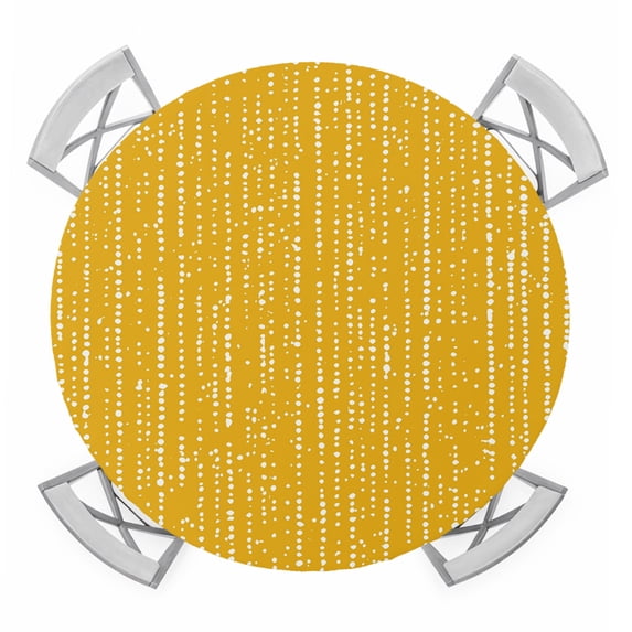 Lemon Yellow Round Table Cover, White Dots and Lines Fiber Abstract Art Minimalist Gold Waterproof Fitted Tablecloths for 45"-54" Tables, Washable Picnic Table Cover for Camping Dining Indoor Outdoor