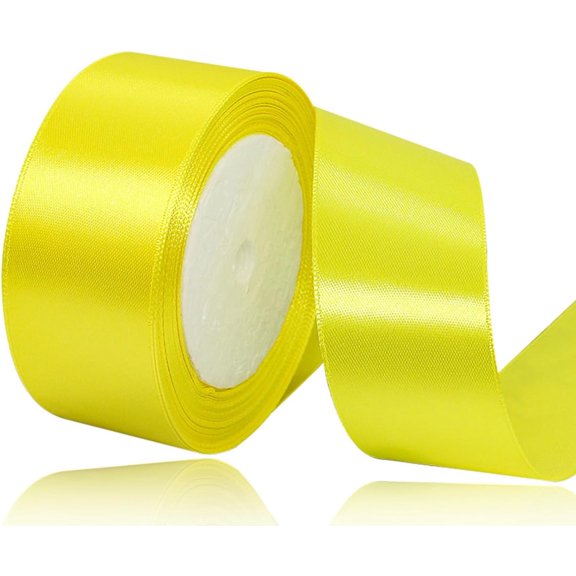 Lemon Yellow Satin Ribbon 1-1/2 Inches, 25 Yards Solid Color Fabric Ribbon for Gift Wrapping, Crafting, Bows Making, Sewing Projects, Christmas Tree and Wedding Party Decoration