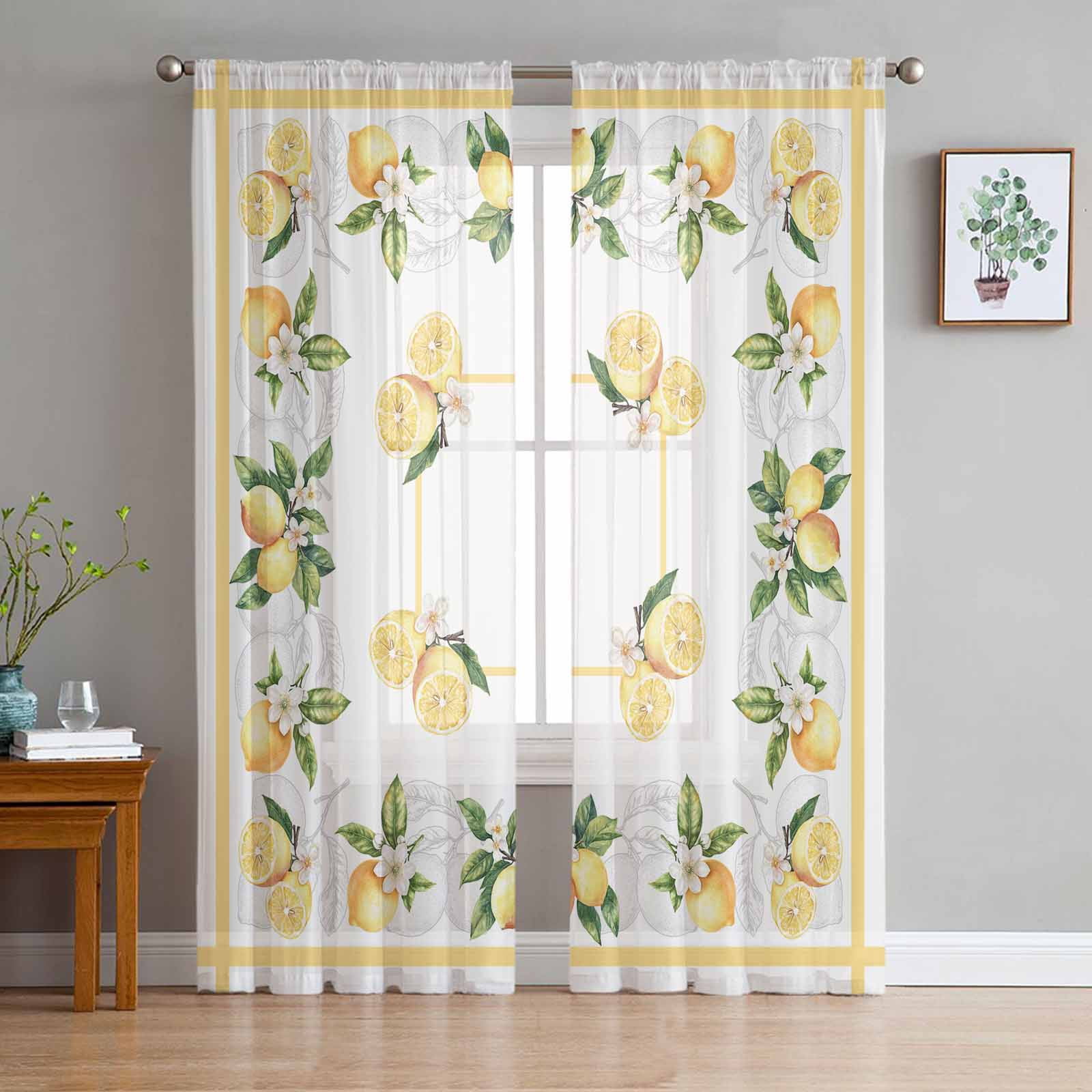 Lemon Yellow Sheer Curtains 63 Inch Length 2 Panels Set for Living Room ...
