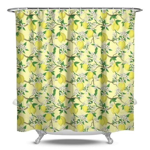 Lemon Yellow Shower Curtain - Bright Vintage Inspired Fruit Design Waterproof Quick Dry Bathroom Curtain 84x72 Inches