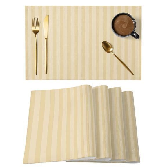 Lemon Yellow Stripes Cotton Linen Placemats Set of 1, Modern Striped Minimalist Abstract Washable Table Place Mats Heat Insulating Placemat for Dining Room Kitchen Daily Use 13 x 19 Inch