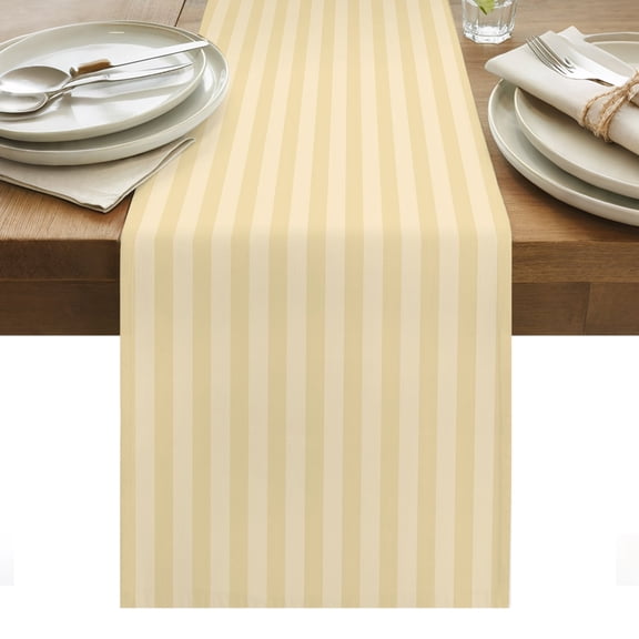 Lemon Yellow Stripes Cotton Linen Table Runner Modern Striped Minimalist Abstract Dining Table Runners for Home Decor Party Dining Room Restaurant Kitchen Party 13" x 36"