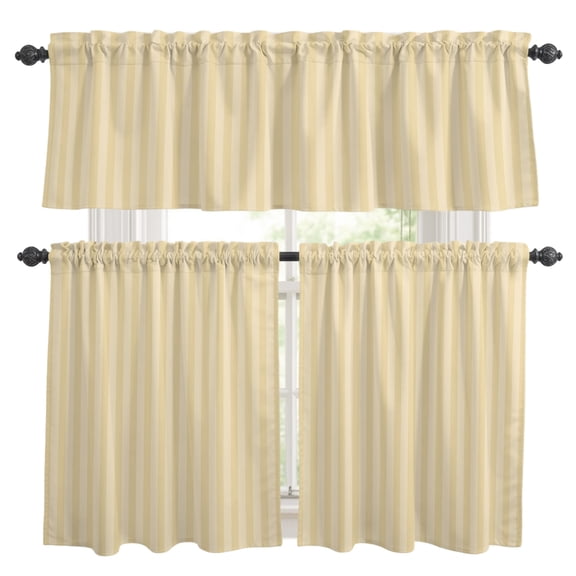 Lemon Yellow Stripes Kitchen Curtains Valances 3 Piece Set, Modern Striped Minimalist Abstract Rod Pocket Tier Curtain and Valance Drapes for Small Window 24 Inch Length for Bedroom Cafe