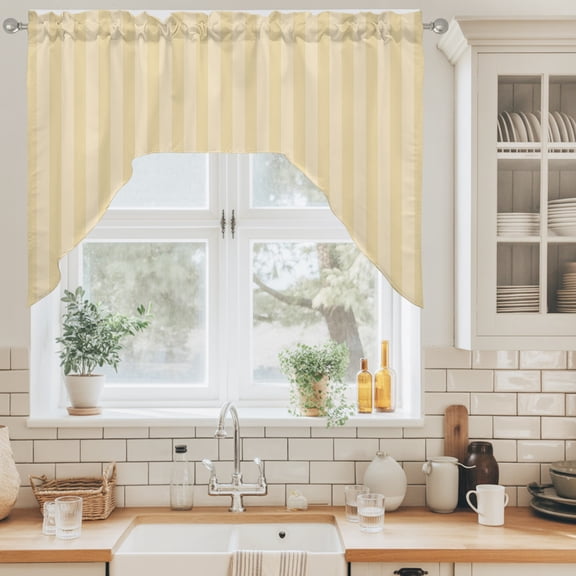 Lemon Yellow Stripes Swag Curtain Valance for Windows, Modern Striped Minimalist Abstract Swag Curtains Drapes Rod Pocket for Kitchen Bathroom Small Window, 1 Panel 56x36in