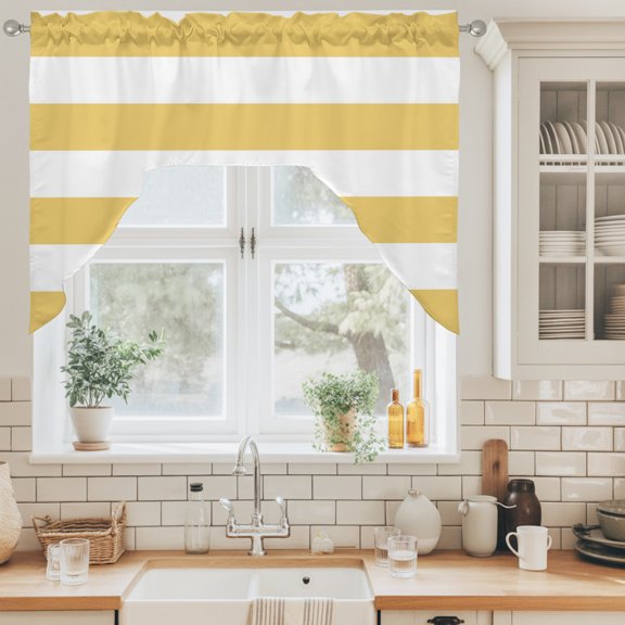 Lemon Yellow Stripes Swag Valance for Windows, Modern Artistic Parallel Lines Swag Curtains Valances for Small Window Treatment Rod Pocket for Kitchen Bathroom 1 Panel 56x36in