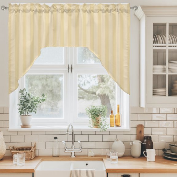 Lemon Yellow Stripes Swag Valance for Windows, Modern Striped Minimalist Abstract Swag Curtains Valances for Small Window Treatment Rod Pocket for Kitchen Bathroom 1 Panel 56x36in