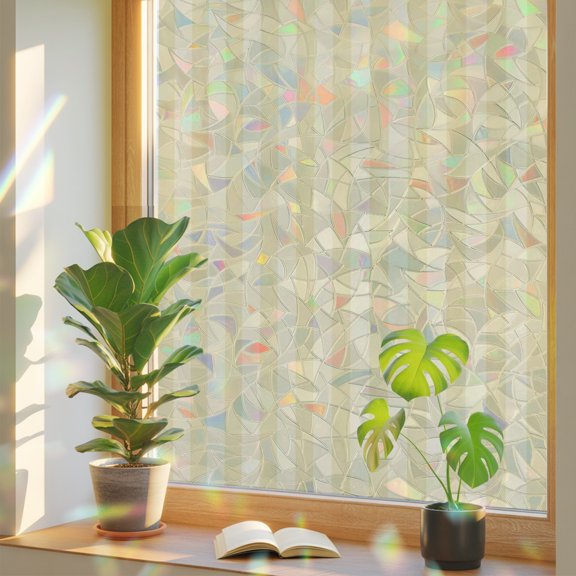 Lemon Yellow Stripes Window Privacy Film, Modern Striped Minimalist Abstract Stained Glass Rainbow Film Decorative Window Clings, Static Cling Sun Blocking Stickers 23.6" x 59"
