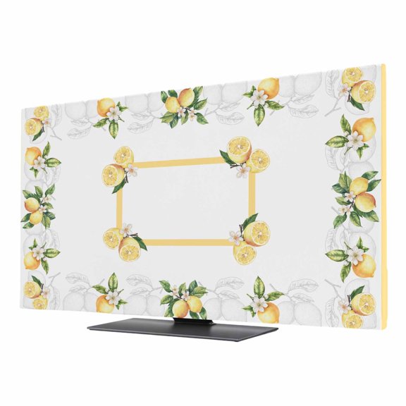 Lemon Yellow TV Cover for 24 Inch Screen,Stretch Fabric Dustproof TV Display Protector,Modern Country Flower Floral Summer Spring Elastic Slipcover Monitor Cover for Desktop Computer 20.9"x11.8"
