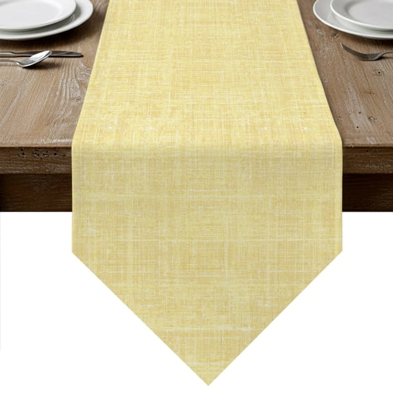 Lemon Yellow Table Runner Linen Burlap Table Runner 36 Inches Small Farmhouse Vintage Yellow Solid Color Modern Dresser Scarves for Kitchen Island Coffee Dining Room Party Holiday Decor 13"x36"