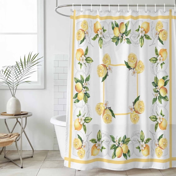Lemon Yellow Waterproof Fabric Shower Curtain,Modern Country Flower Floral Summer Spring Waterproof Fabric Shower Curtain for Bathroom Curtains Bathtubs Shower Curtains with 12 Hooks Standard 72x72