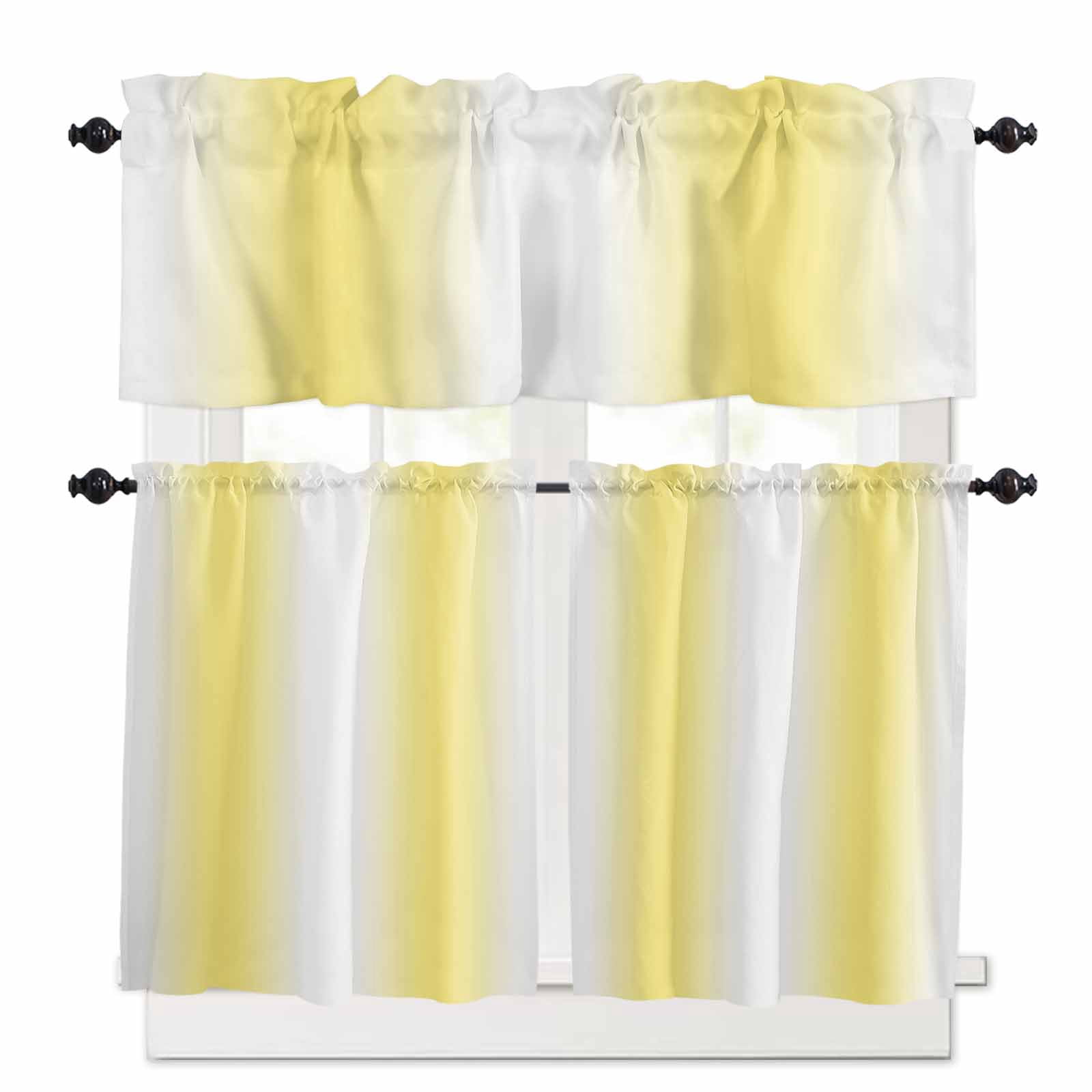 Lemon Yellow White Gradient Kitchen Curtains and Valances Set, Simple