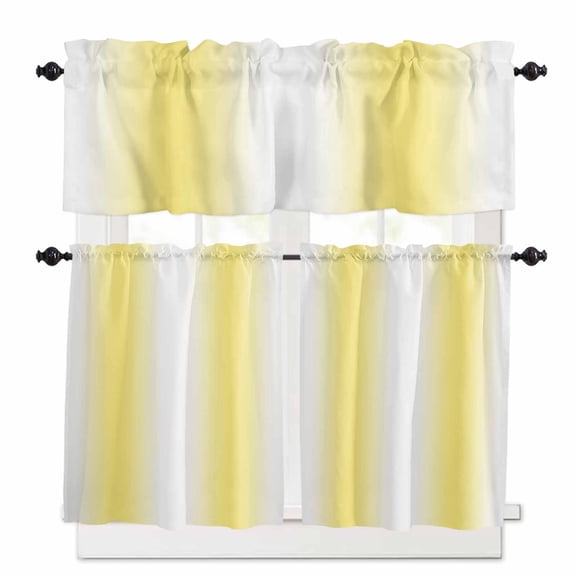 Lemon Yellow White Gradient Kitchen Curtains and Valances Set, Simple Pattern Rod Pocket Window Valance 18 Inch Window Curtain Panels for Living Room Bedroom Laundry, 27.5x24in, 3 Pieces