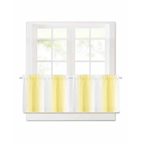 Lemon Yellow White Gradient Short Blackout Curtains 24 Inch Long Simple Pattern Rod Pocket Kitchen Curtains, 2 Panels Thermal Insulated Room Darkening Drapes for Bedroom, 42"W x 24"L