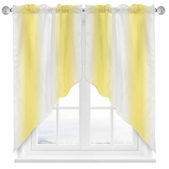 Lemon Yellow White Gradient Swag Valances for Windows 2 Pack Simple Pattern Swag Kitchen Curtains 45 Inches Long Rod Pocket Short Window Treatment for Kitchen Bathroom 36"x45"