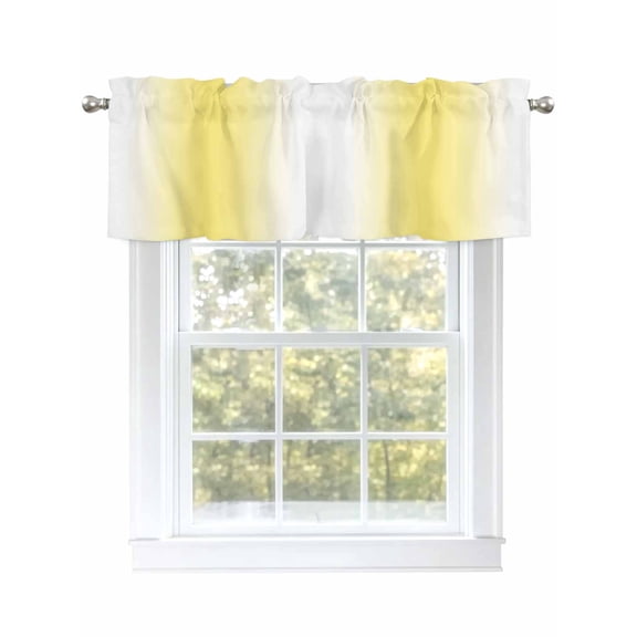 Lemon Yellow White Gradient Valances for Windows, Rod Pocket Kitchen Valance Curtains - Soft & Washable Small Window Treatment for Living Room,&nbsp;Bathroom, Ombre Theme Atr , 42x12 Inch, 1 Panel