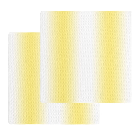 Lemon Yellow White Kitchen Dish Towels for Drying Dishes Set of 2, Gradient Vertical Stripes Geometric Waffle Weave Microfiber Hand Tea Bathroom Towels Quick Dry & Absorbent Towel 12x12