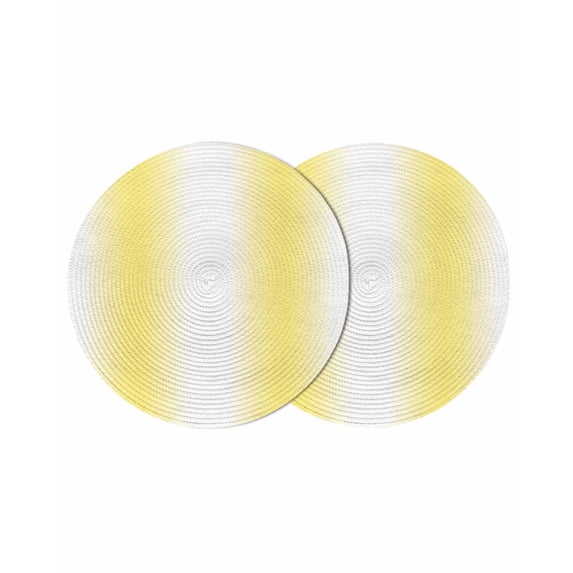 Lemon Yellow White Round 13 Inch Placemats Set of 2, Gradient Vertical Stripes Geometric HeatResistant Non Slip Place Mats for Dining Table, Wipeable Braided Kitchen Table Mats for Housewarming