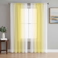 thumbnail image 1 of Lemon Yellow White Semi Sheer Curtains 63 Inch Length 2 Panels Set, Gradient Vertical Stripes Geometric Sheer Kitchen Curtain Privacy Voile Window Curtain for Living Room Bedroom Rod Pocket Drapes, 1 of 7