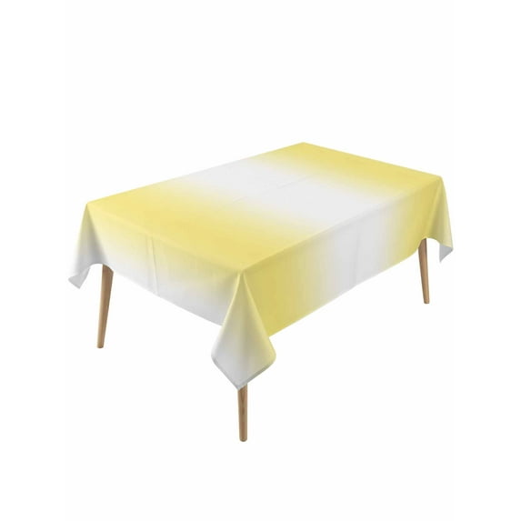 Lemon Yellow White Table Cloth, Gradient Vertical Stripes Geometric Waterproof Tablecloth for Rectangle Tables, Reusable Washable Fabric Table Cover for Restaurant Kitchen Dining Tables 54"x108"