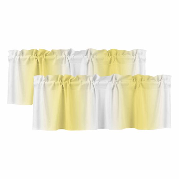 Lemon Yellow White Valances for Windows, Light Filtering Kitchen Curtain Valances 2 Panels, Gradient Vertical Stripes Geometric Rod Pocket Short Window Treatments for Living Room Bedroom 42"Wx12"L