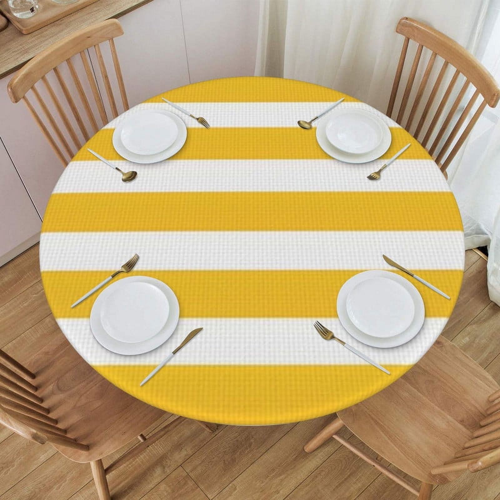 Round Table Covers Patterns Lemon Zest Yellow Stripes Pattern Round Fitted Tablecloth with Elastic ...