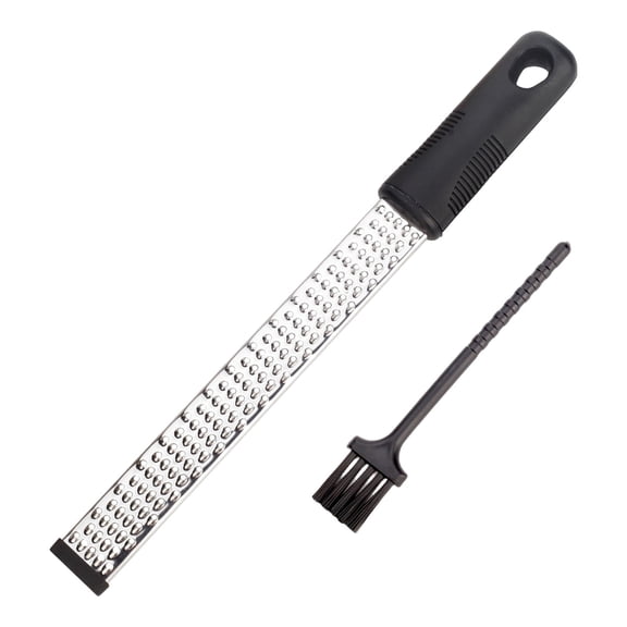 Lemon Zester, 1 Pc Stainless Steel Kitchen Cheese Grater with Brush, Vegetable Grater with Sharp Stainless Steel Blades, Ergonomic Soft Black Handle, 1.1x11.81 Inch, Silver