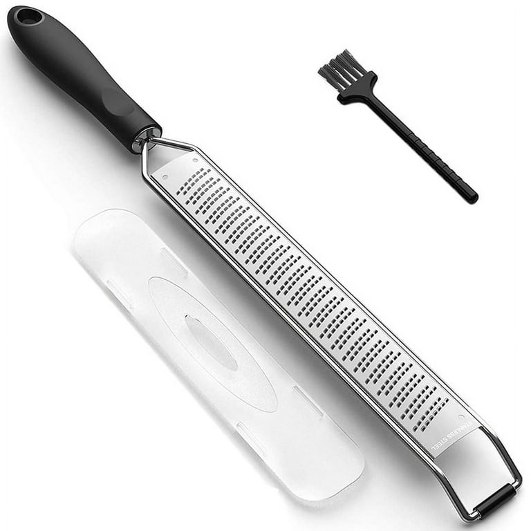 Stainless Steel Kitchen Cheese Grater With Black Handle And Small Brush