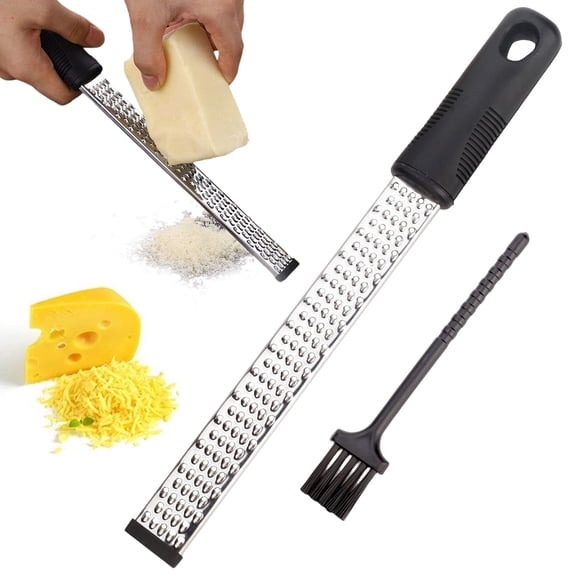 Lemon Zester,Heavy Duty Cheese Grater & Vegetable Grater,Stainless Steel Kitchen Cheese Grater,Ergonomic Black Handle,Stainless Steel Grater,1PCS
