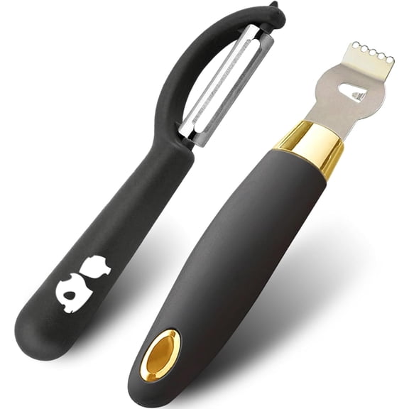 Lemon Zester Tool with Channel Knife Citrus Twist Making Tool Ergonomic Curved Handle Gold-Black