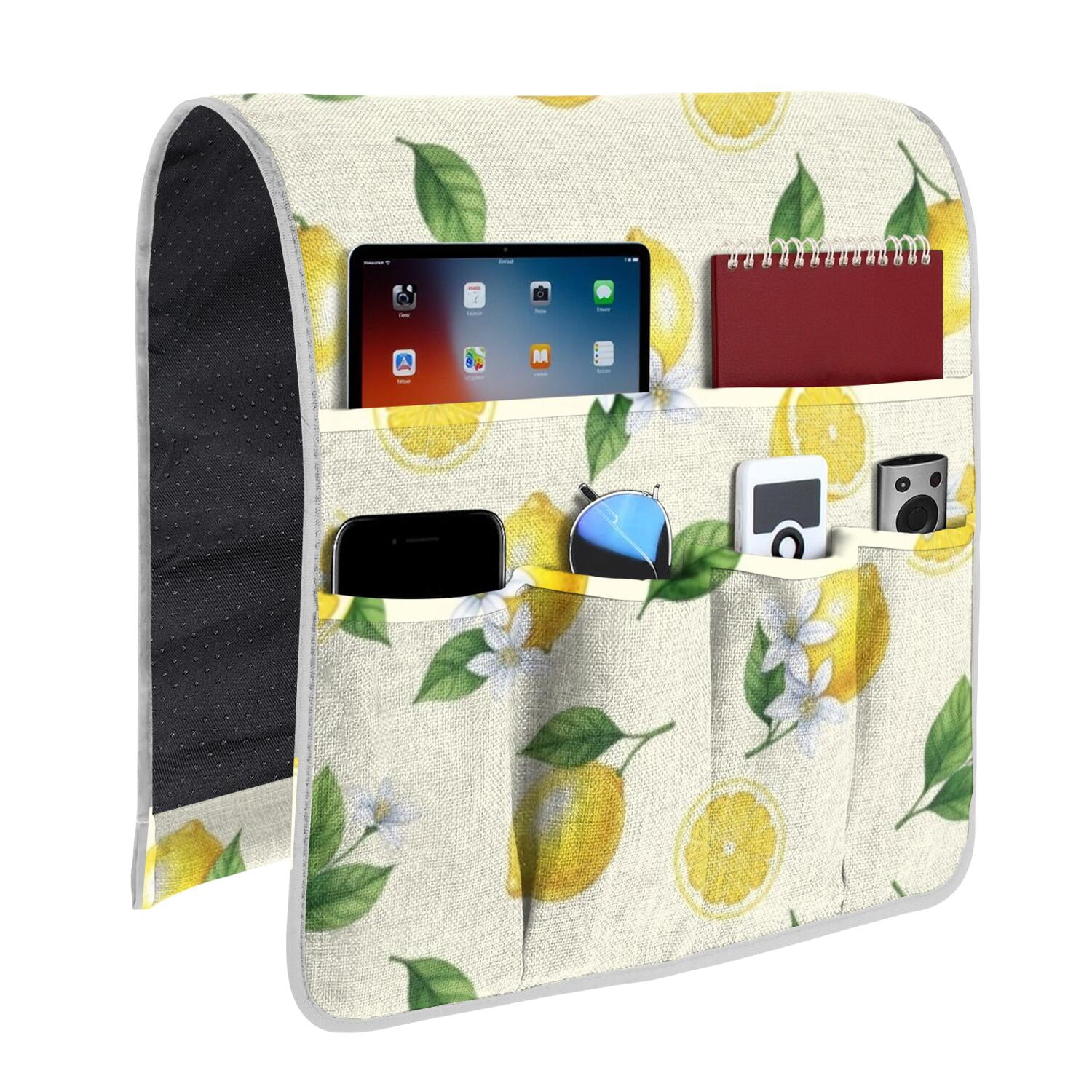 Lemon and Blossom Cream Pattern Armrest Organizer, Chair Side Storage ...