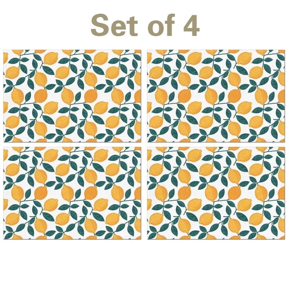 Lemon and Branch White Pattern Linen-look Placemats Set Of 4, Outdoor ...