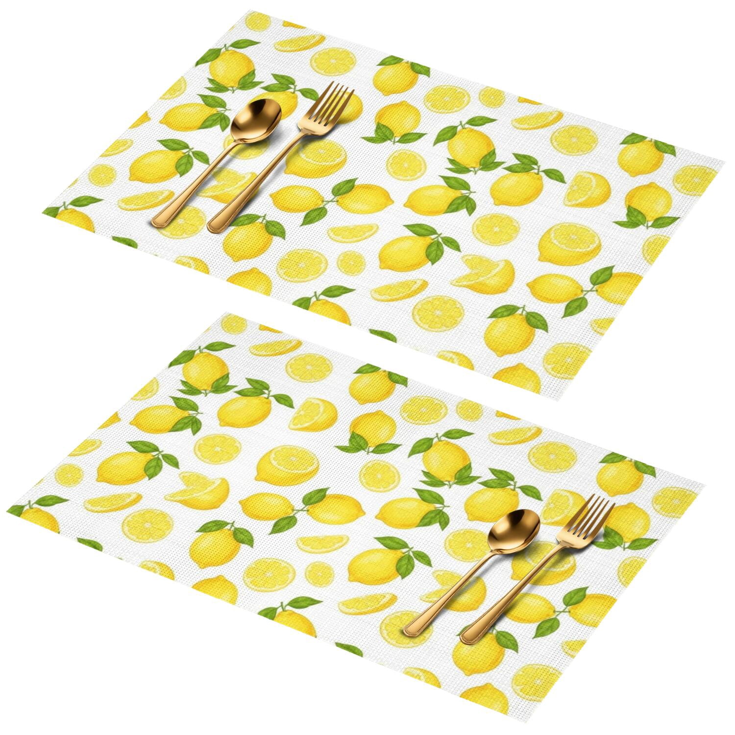 Lemon and Cluster White Pattern PVC Woven Placemats Set Of 2, Bar ...