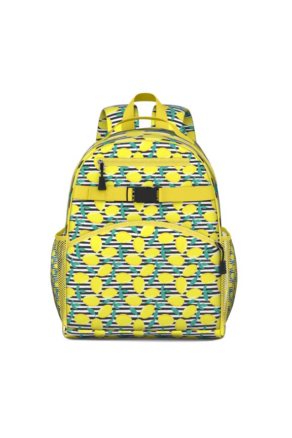 Lemon and Floral Student Backpack Cute Yellow Fruit Print with Modern Design Lightweight and Spacious Bag with Chest Strap