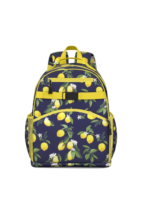Lemon and Floral Student Backpack Cute Yellow Fruit Print with Modern Design Lightweight and Spacious Bag with Chest Strap