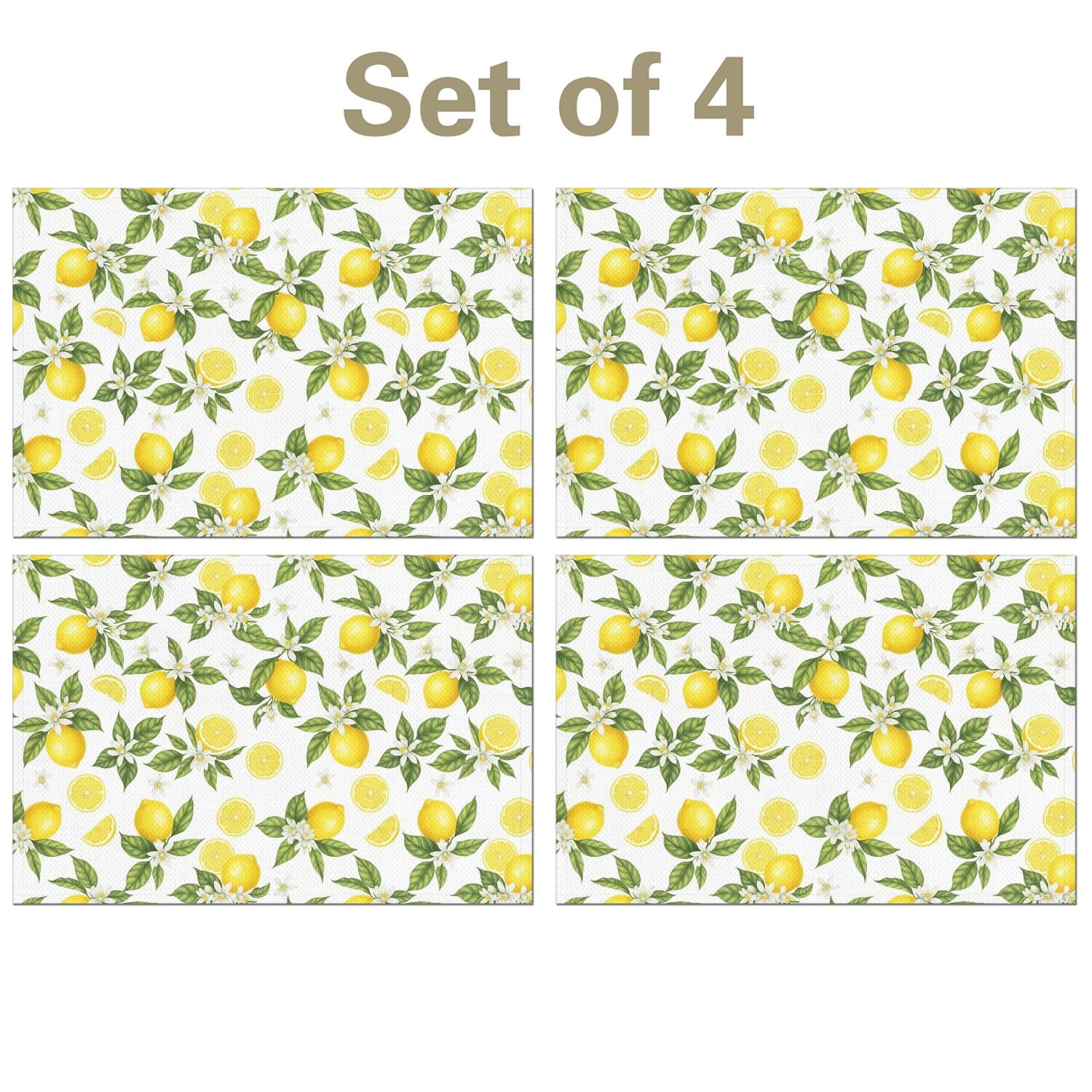 Bbq Banner Examples Lemon and Flower White Pattern Linen-look Placemats Set Of 4 ...