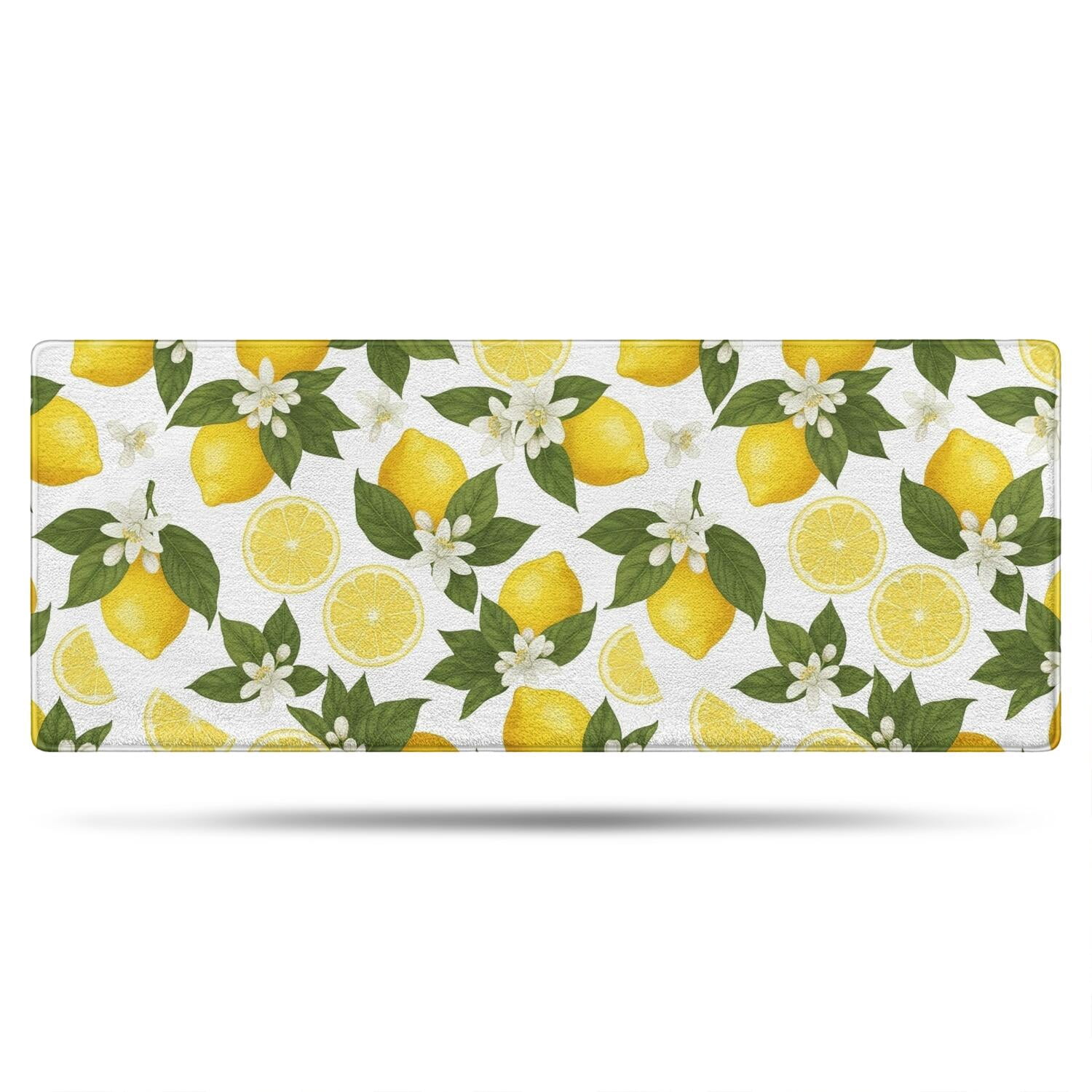 White Electronic Pattern Lemon and Flower White Pattern Non Slip Microfiber Bathroom Rugs, Soft ...