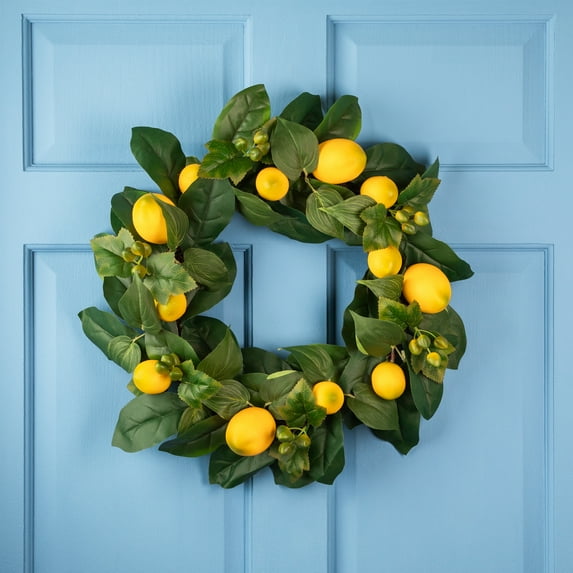 Northlight Lemon and Foliage Artificial Wreath, Yellow 22-Inch