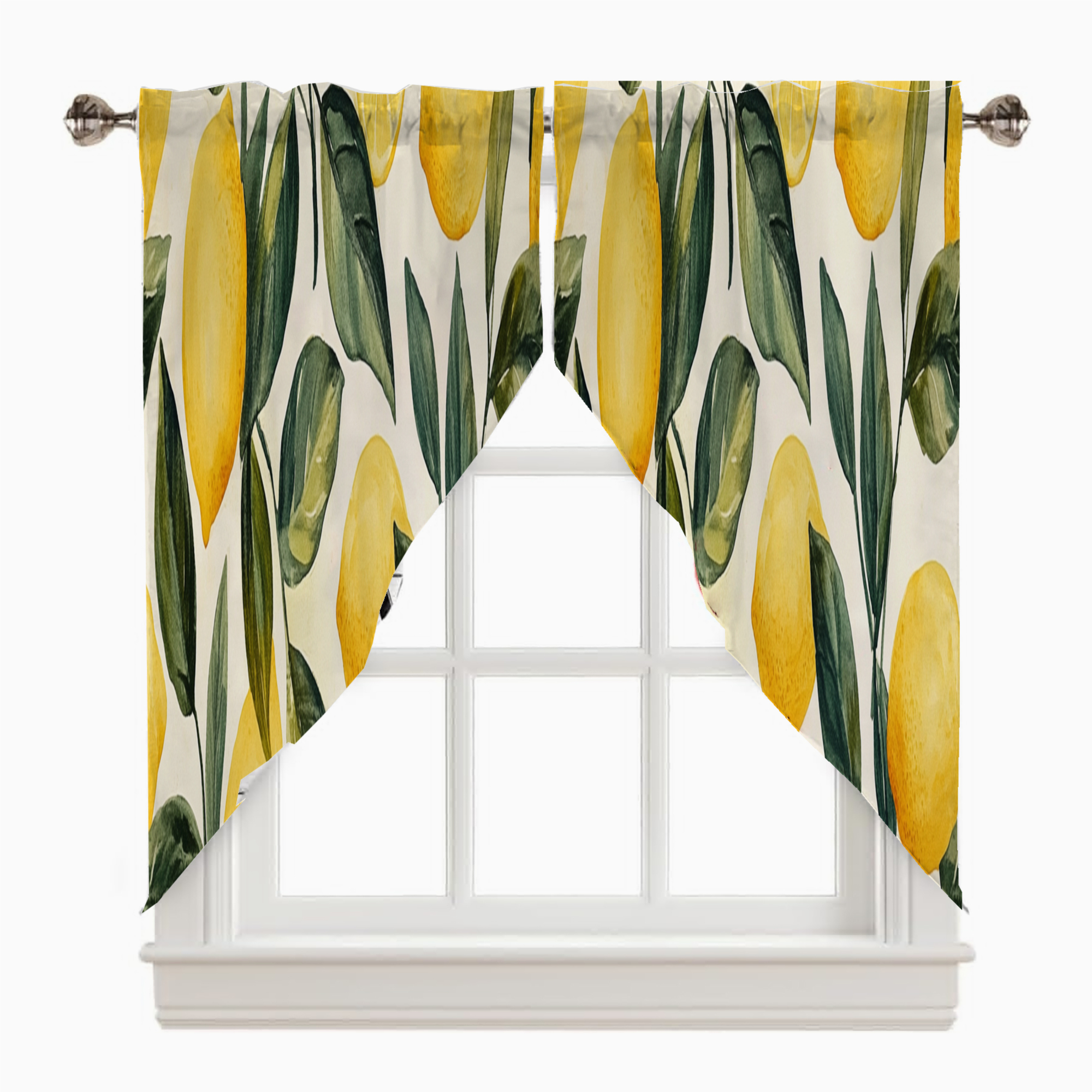 Lemon and Leaf Pattern (9) Swag Valance Curtains Rod Pocket Kitchen