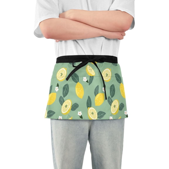 Lemon and Leaf Server Apron with 3 Pockets Waterproof Waitress Waist Short Apron for Man Woman 12 Inches