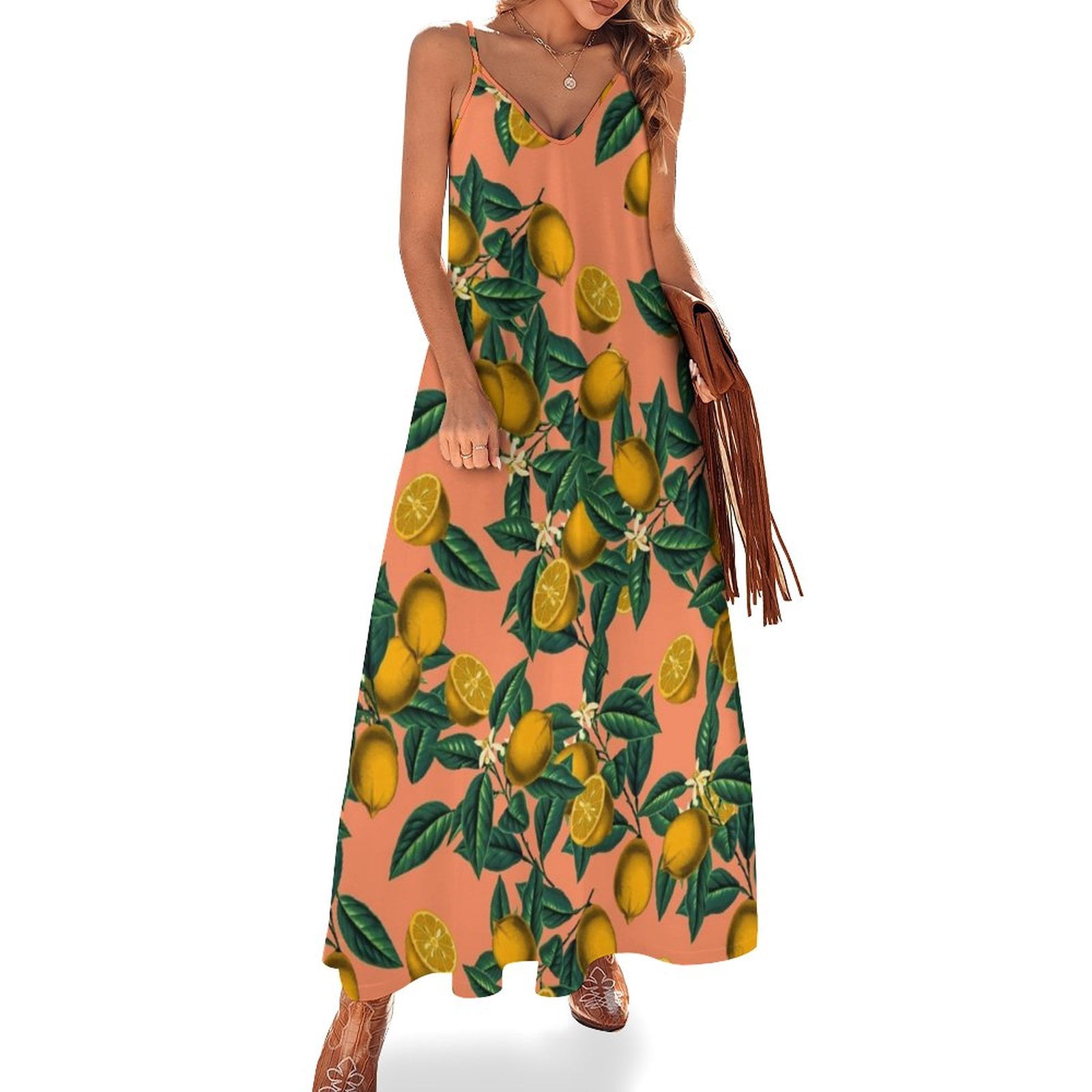 Floral Lace Top and Chiffon Bottom Full-length Dresses Lemon