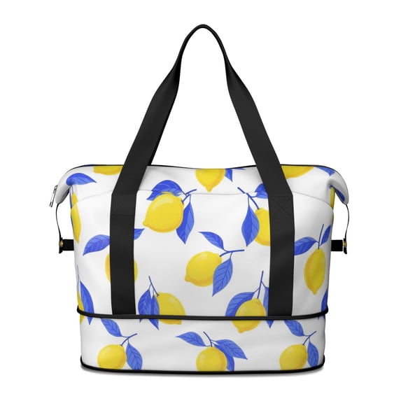 Witite Pattern Lemon and Leaf White Pattern Expandable Travel Tote Bag, Work Shopping ...