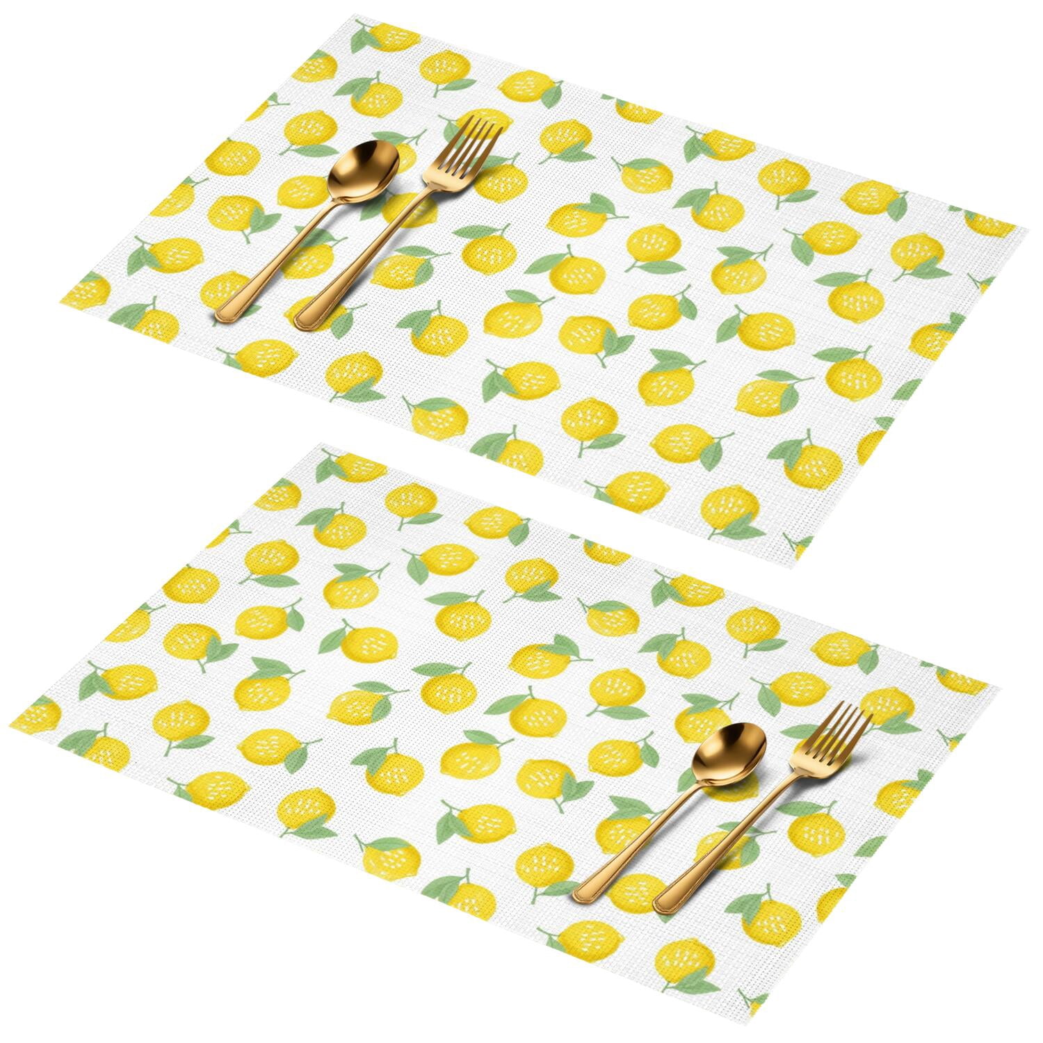 Pvc Leaves Lemon and Leaf White Pattern PVC Woven Placemats Set Of 2, Bar Counter ...