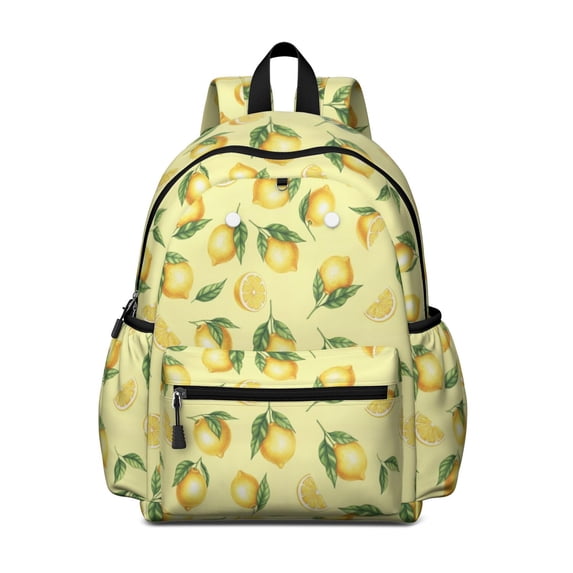 Lemon and Leaf Yellow Pattern Backpack for School, Cute School Bag with Adjustable Shoulder Straps and Padded Back, 13.4"x11"x4.7"