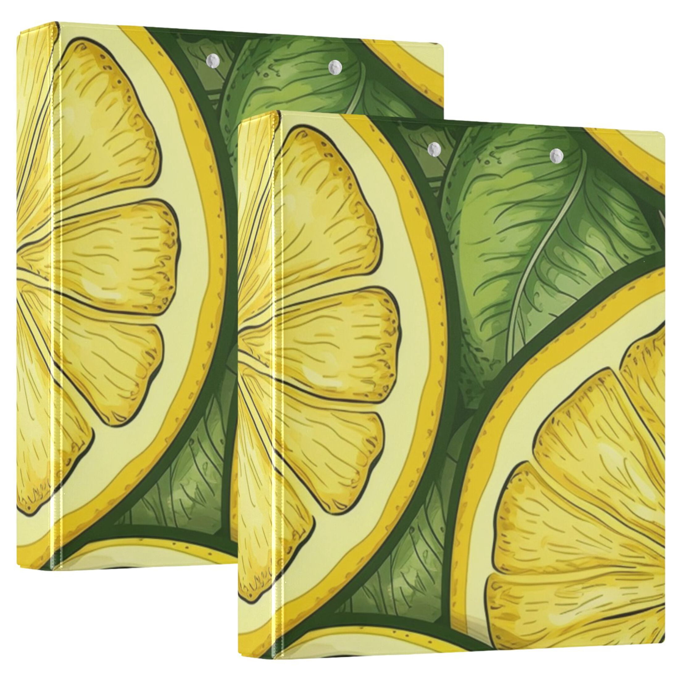 Lemon and Leaves 3 Ring Binders 1.5 inch Hardcover File Folders with Interior Pockets A4 Size Organizer for School Office Hospital